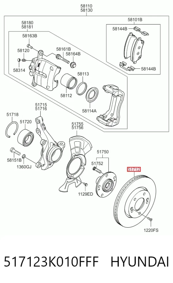 Tarcza hamulcowa przednia 517123K010FFF Hyundai/Kia