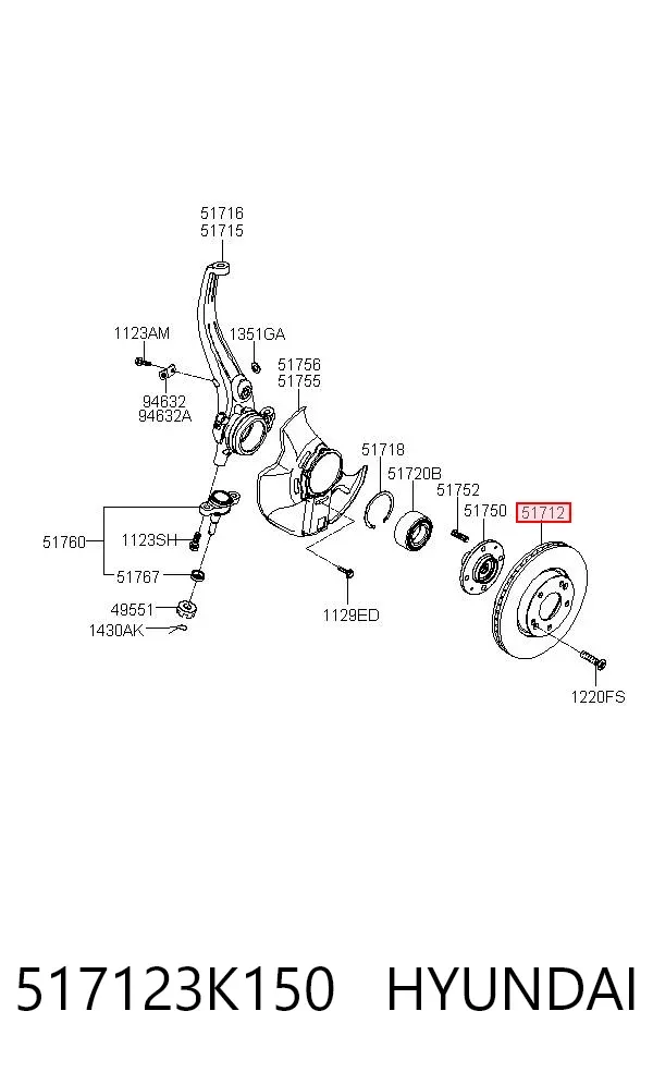 Tarcza hamulcowa przednia 517123K150 Hyundai/Kia