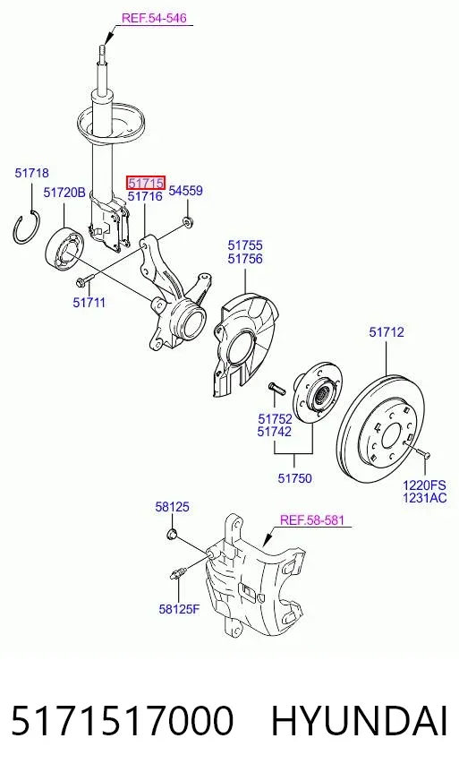 Czop (zwrotnica) przedni lewy 5171517000 Hyundai/Kia