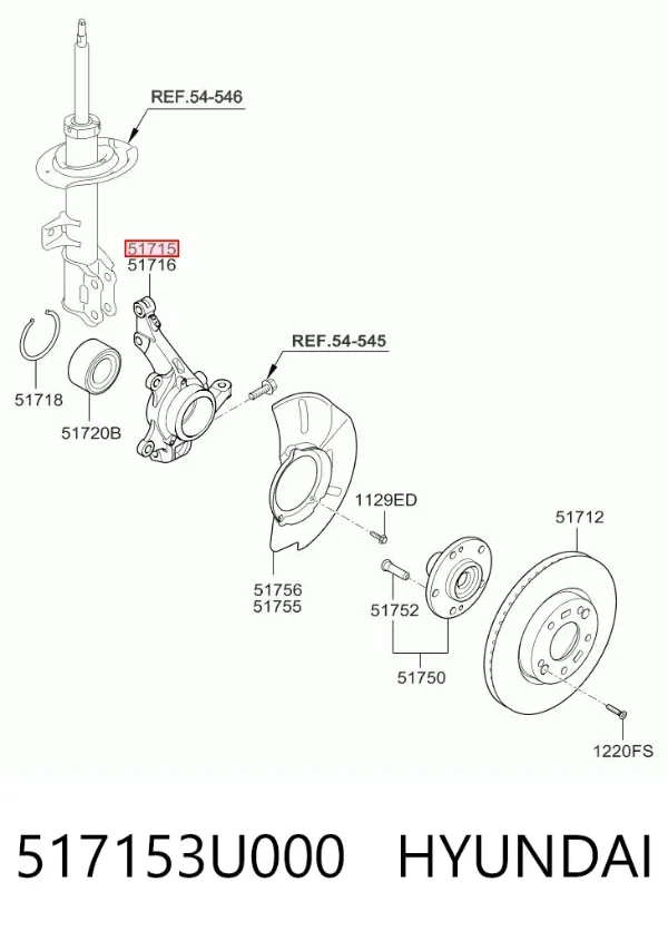 Czop (zwrotnica) przedni lewy 517153U000 Hyundai/Kia