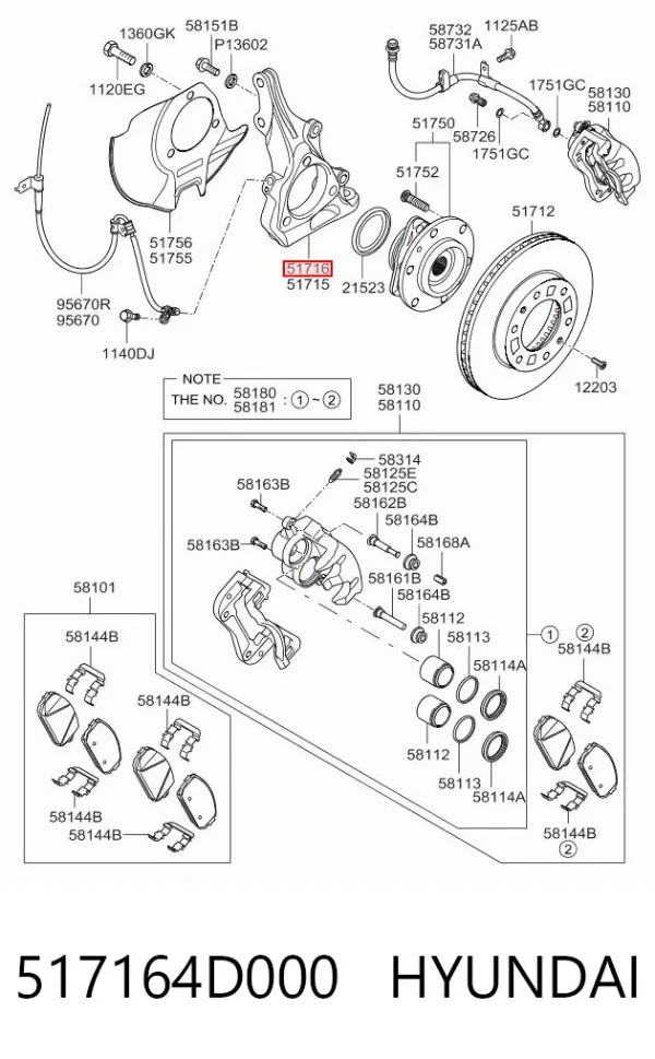 Czop (zwrotnica) przedni prawy 517164D000 Hyundai/Kia