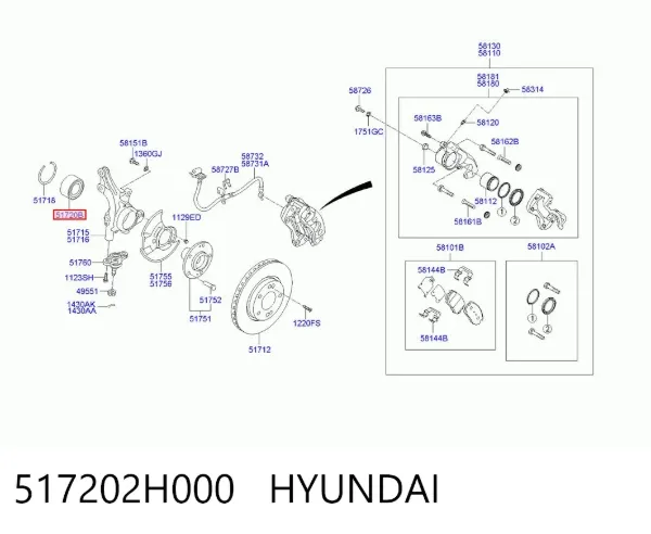 Łożysko piasty przedniej 517202H000 Hyundai/Kia