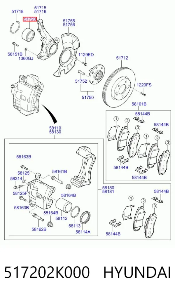 Łożysko piasty przedniej 517202K000 Hyundai/Kia