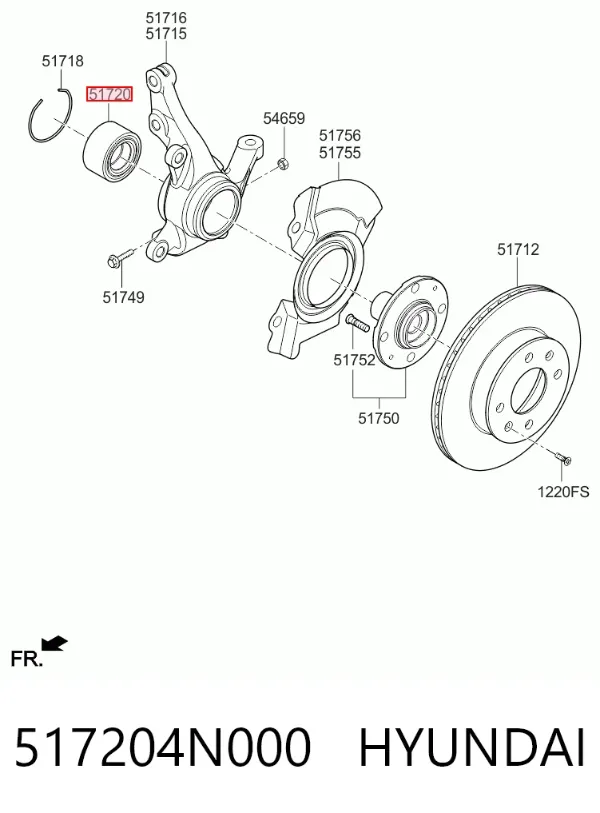 Łożysko piasty przedniej 517204N000 Hyundai/Kia