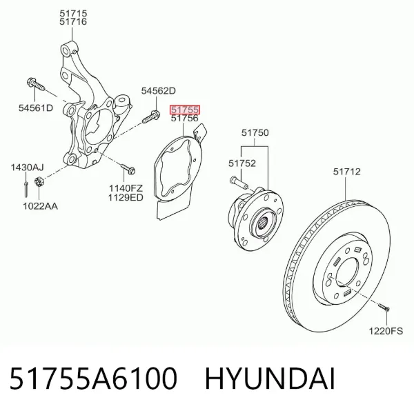 Osłona tarczy hamulcowej przedniej lewej 51755A6100 Hyundai/Kia