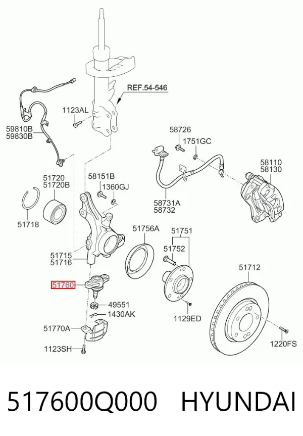 Sworzeń wahacza dolny 517600Q000 Hyundai/Kia