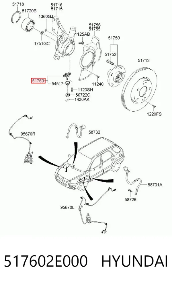 Sworzeń wahacza dolny 517602E000 Hyundai/Kia