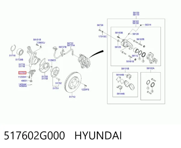 Sworzeń wahacza dolny 517602G000 Hyundai/Kia