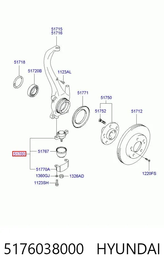 Sworzeń wahacza dolny 5176038000 Hyundai/Kia