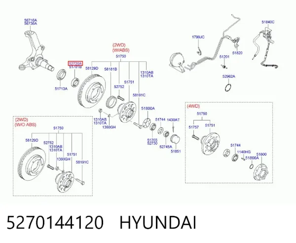 Lożysko piasty przedniej wewnętrzne 5270144120 Hyundai/Kia