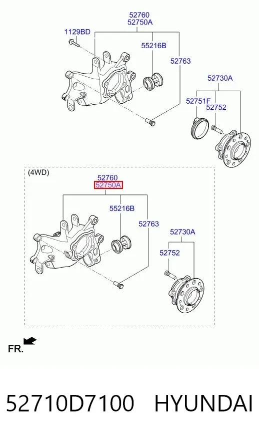 Czop (zwortnica) tylny lewy 52710D7100 Hyundai/Kia