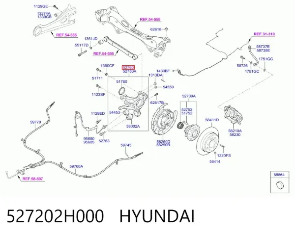 Czop (zwrotnica) tylny prawy 527202H000 Hyundai/Kia