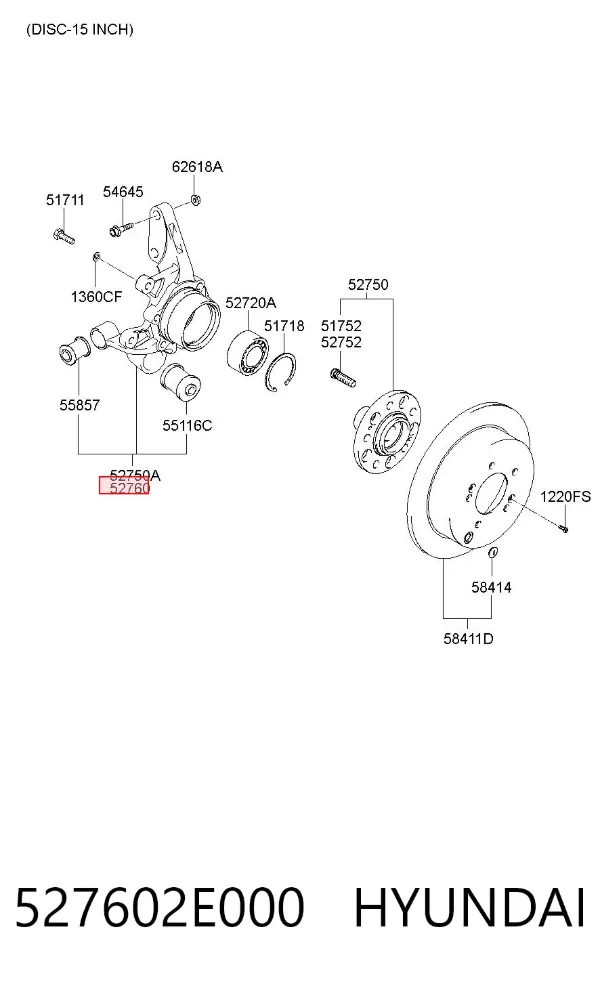 Czop (zwrotnica) tylny prawy 527602E000 Hyundai/Kia