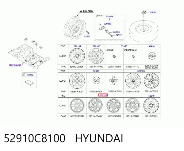 Felgi kół odlewane (lekkostopowe, tytanowe) 52910C8100 Hyundai/Kia