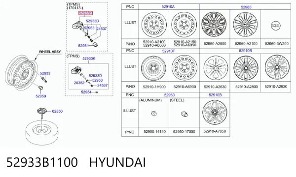 Czujnik ciśnienia w oponach 52933B1100 Hyundai/Kia