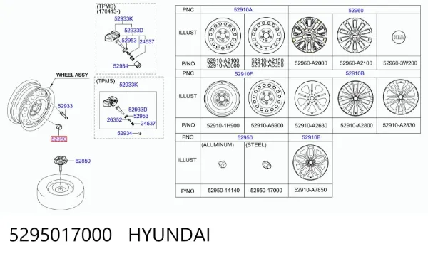 Nakrętka koła 5295017000 Hyundai/Kia
