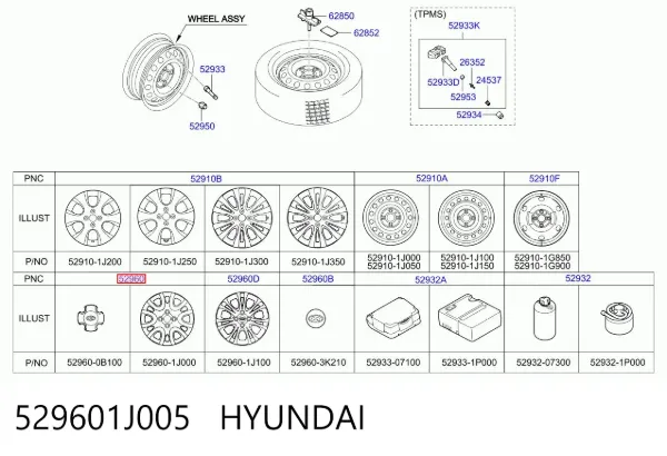 Kołpak do obręczy koła 529601J005 Hyundai/Kia
