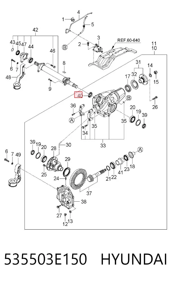 Uszczelniacz półosi prawej mostu przedniego 535503E150 Hyundai/Kia