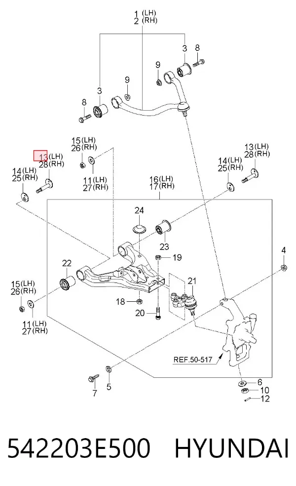 Śruba mocowania wahacza przedniego, dolnego 542203E500 Hyundai/Kia
