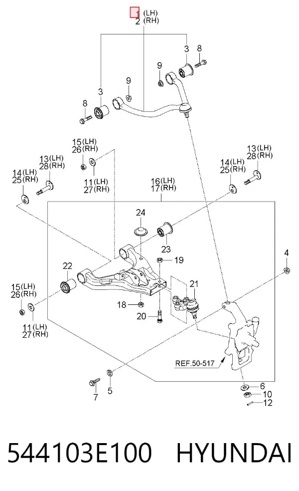 Wahacz zawieszenia przedniego górny lewy 544103E100 Hyundai/Kia