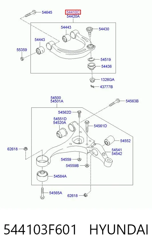 Wahacz zawieszenia przedniego górny lewy 544103F601 Hyundai/Kia