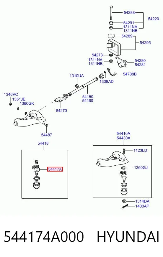 Sworzeń wahacza górny 544174A000 Hyundai/Kia