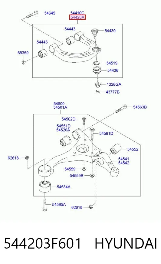 Wahacz zawieszenia przedniego prawy górny 544203F601 Hyundai/Kia
