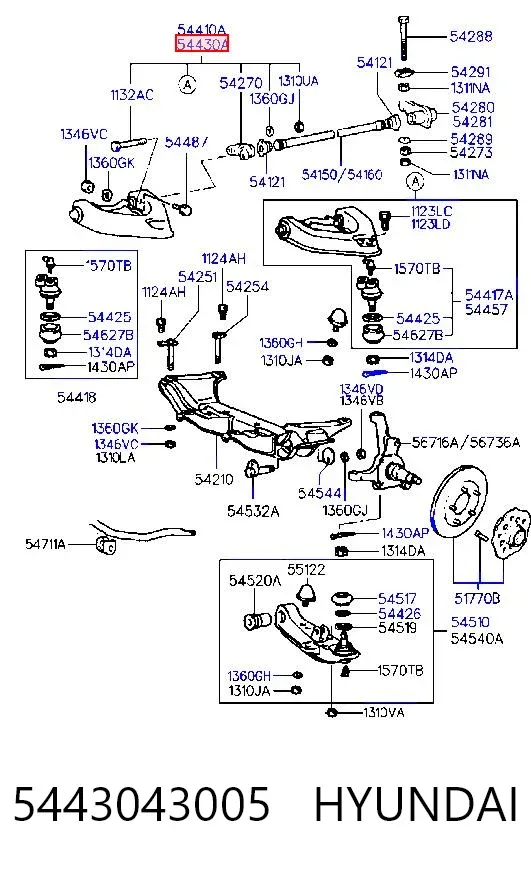 Wahacz zawieszenia przedniego prawy górny 5443043005 Hyundai/Kia