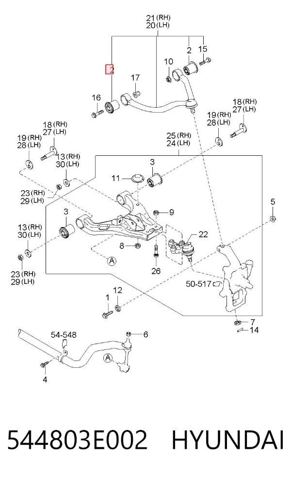 Silentblock przedniego wahacza górnego 544803E002 Hyundai/Kia