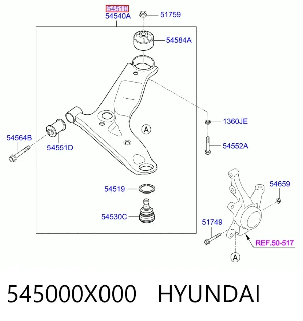 Wahacz zawieszenia przedniego dolny lewy 545000X000 Hyundai/Kia