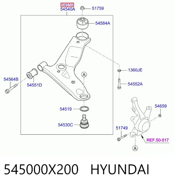 Wahacz zawieszenia przedniego dolny lewy 545000X200 Hyundai/Kia