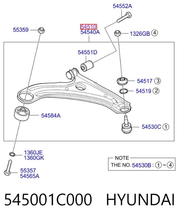 Wahacz zawieszenia przedniego dolny lewy 545001C000 Hyundai/Kia