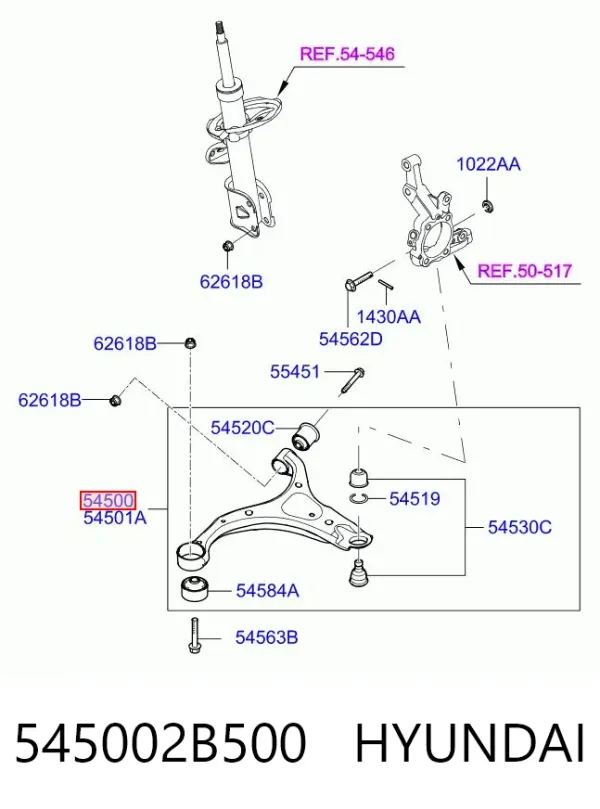 Wahacz zawieszenia przedniego dolny lewy 545002B500 Hyundai/Kia