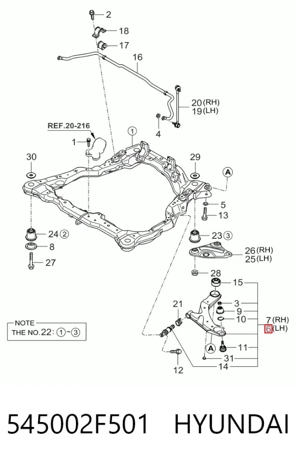 Wahacz zawieszenia przedniego dolny lewy 545002F501 Hyundai/Kia