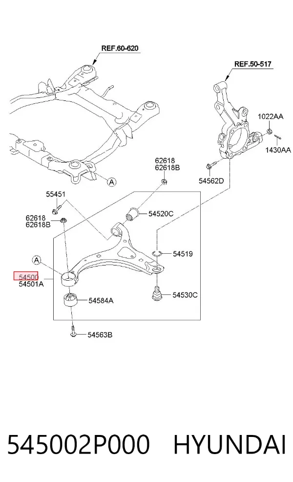 Wahacz zawieszenia przedniego dolny lewy 545002P000 Hyundai/Kia