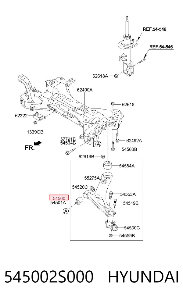 Wahacz zawieszenia przedniego dolny lewy 545002S000 Hyundai/Kia