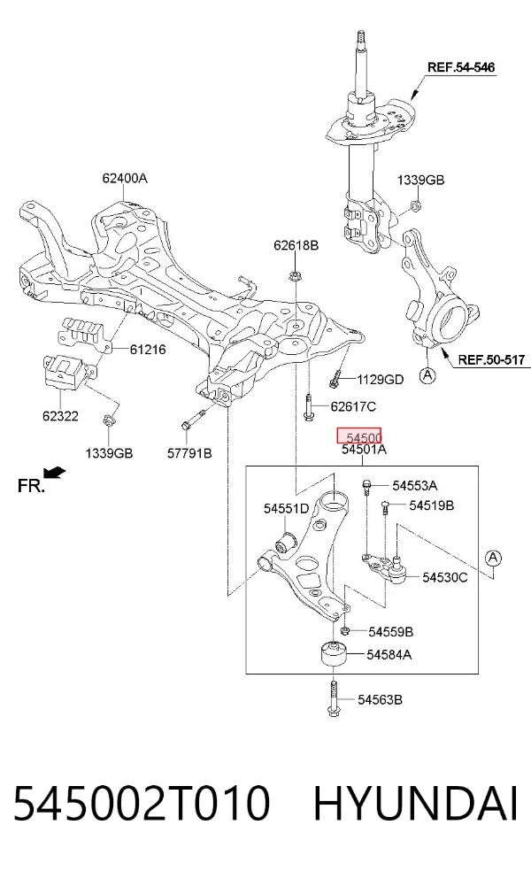 Wahacz zawieszenia przedniego dolny lewy 545002T010 Hyundai/Kia