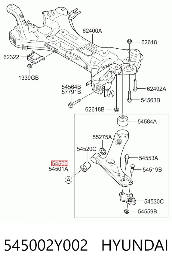 Wahacz zawieszenia przedniego dolny lewy 545002Y002 Hyundai/Kia