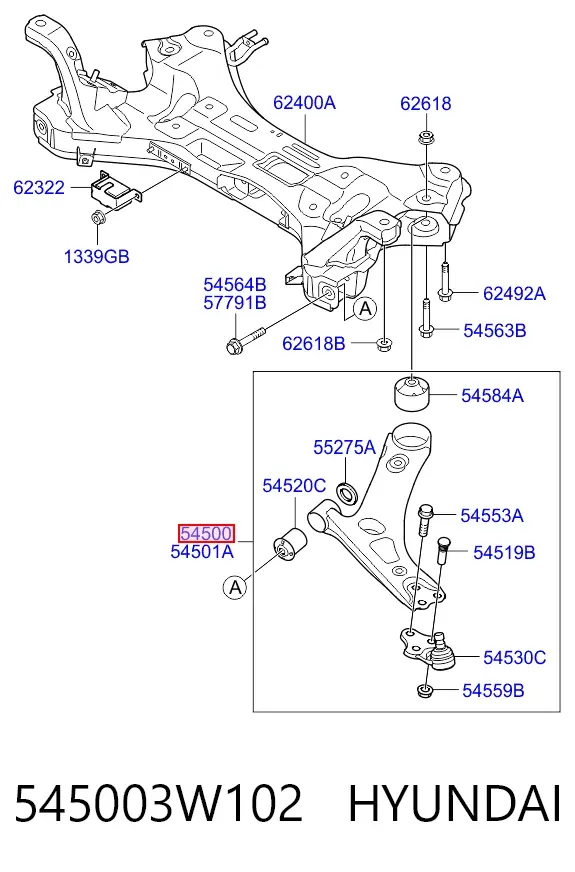 Wahacz zawieszenia przedniego dolny lewy 545003W102 Hyundai/Kia