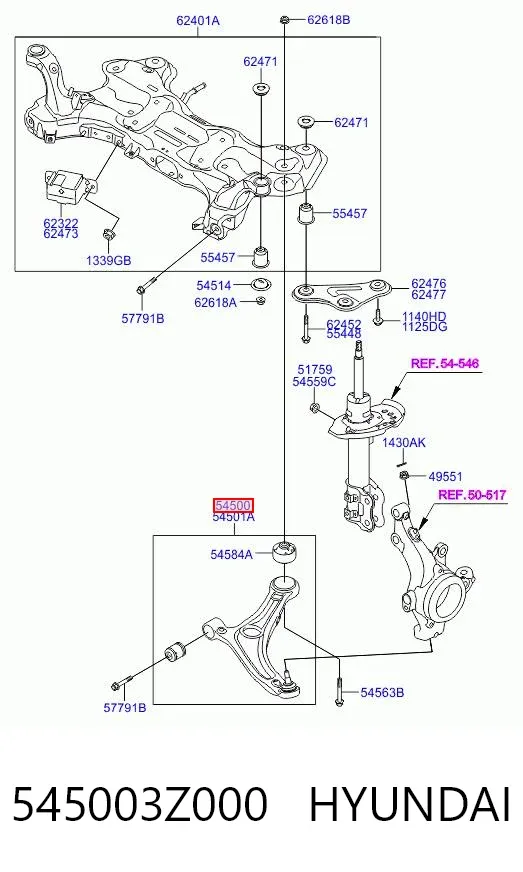 Wahacz zawieszenia przedniego dolny lewy 545003Z000 Hyundai/Kia