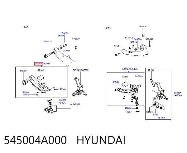 Wahacz zawieszenia przedniego dolny lewy 545004A000 Hyundai/Kia