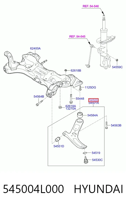 Wahacz zawieszenia przedniego dolny lewy 545004L000 Hyundai/Kia
