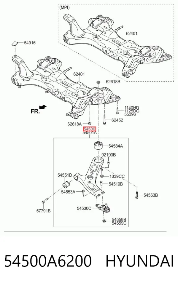 Wahacz zawieszenia przedniego dolny lewy 54500A6200 Hyundai/Kia