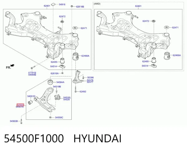 Wahacz zawieszenia przedniego dolny lewy 54500F1000 Hyundai/Kia