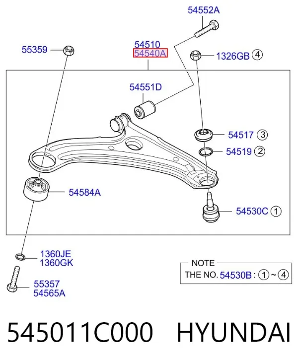 Wahacz zawieszenia przedniego dolny prawy 545011C000 Hyundai/Kia