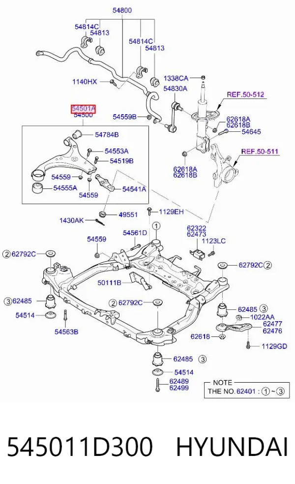 Wahacz zawieszenia przedniego dolny prawy 545011D300 Hyundai/Kia