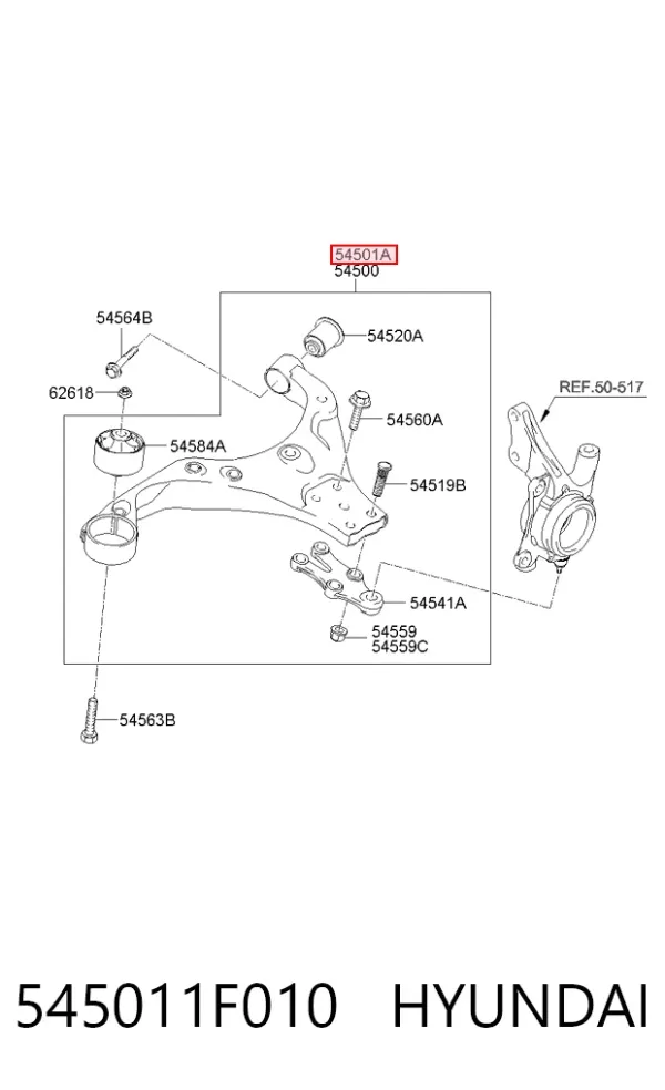 Wahacz zawieszenia przedniego dolny prawy 545011F010 Hyundai/Kia