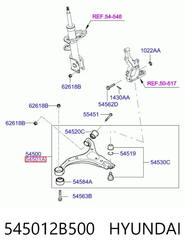 Wahacz zawieszenia przedniego dolny prawy 545012B500 Hyundai/Kia