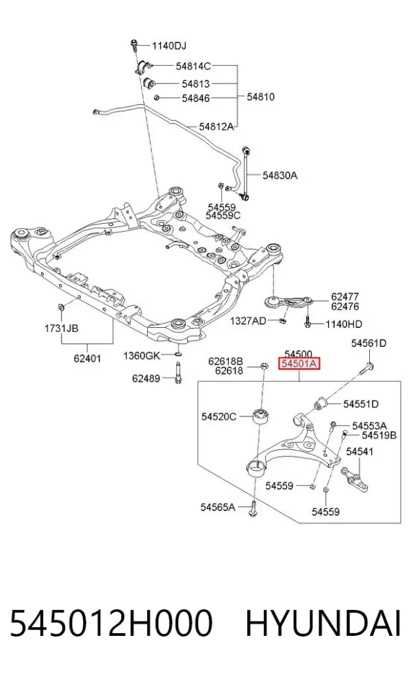 Wahacz zawieszenia przedniego dolny prawy 545012H000 Hyundai/Kia