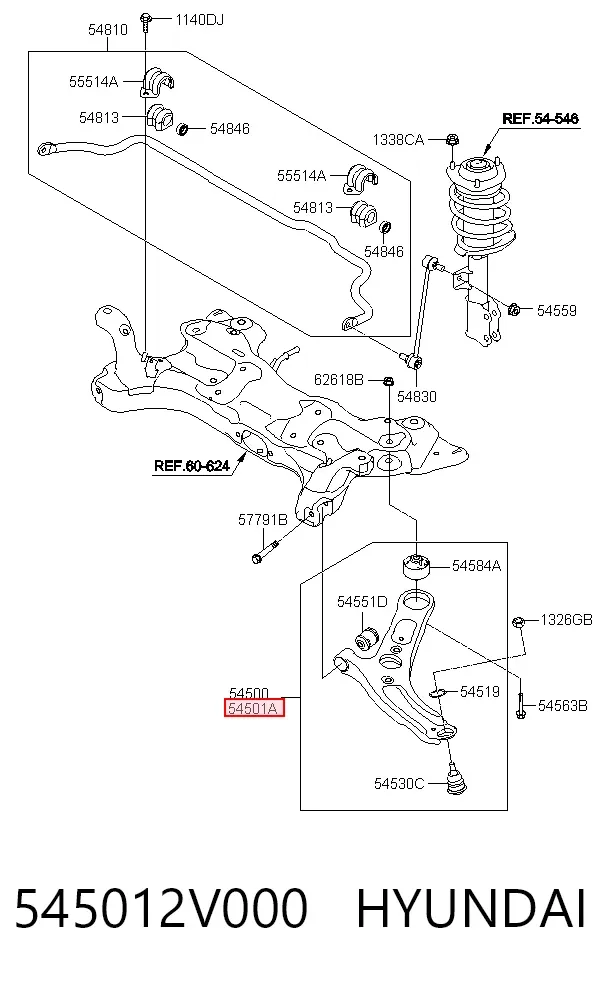Wahacz zawieszenia przedniego dolny prawy 545012V000 Hyundai/Kia
